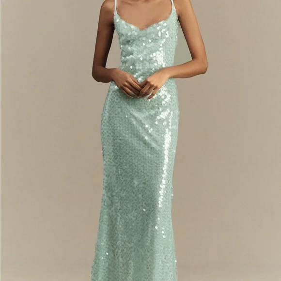 Elegant Mint Green Sequin Dress - Picture 1 of 3